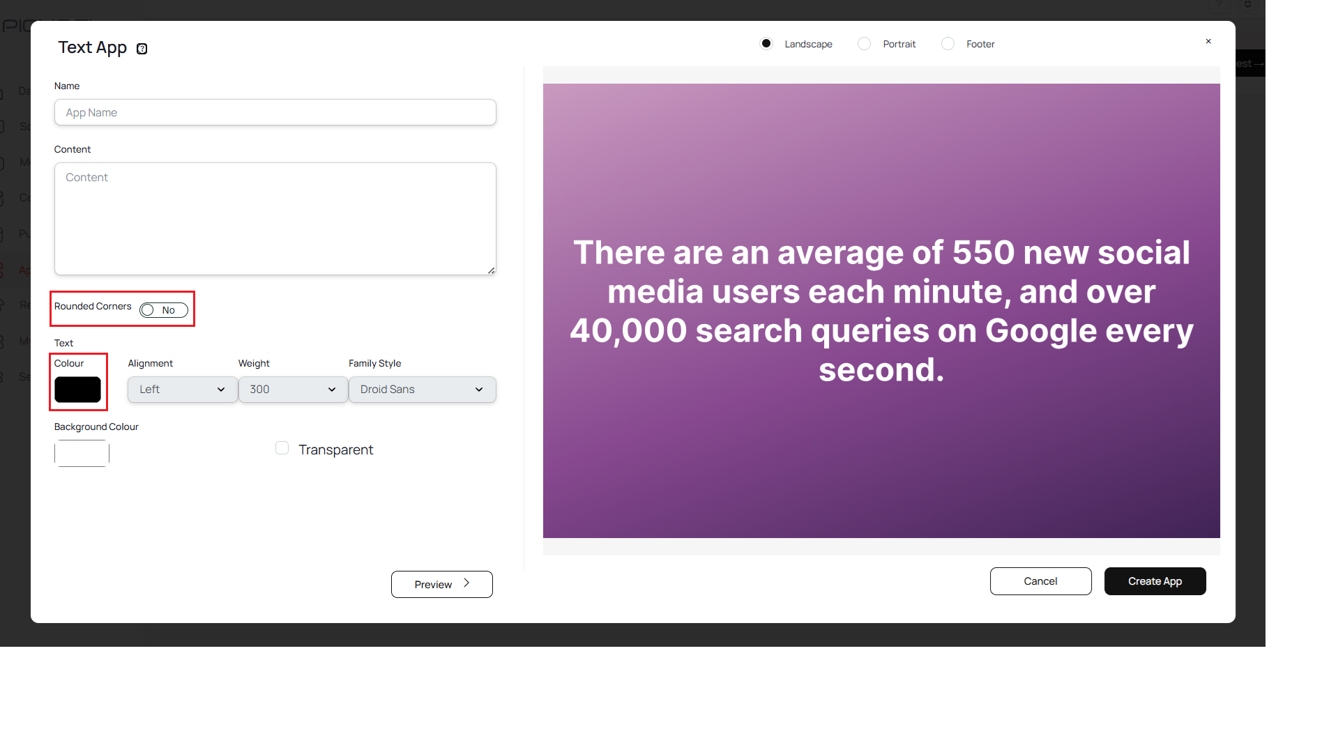 Configure corners and color