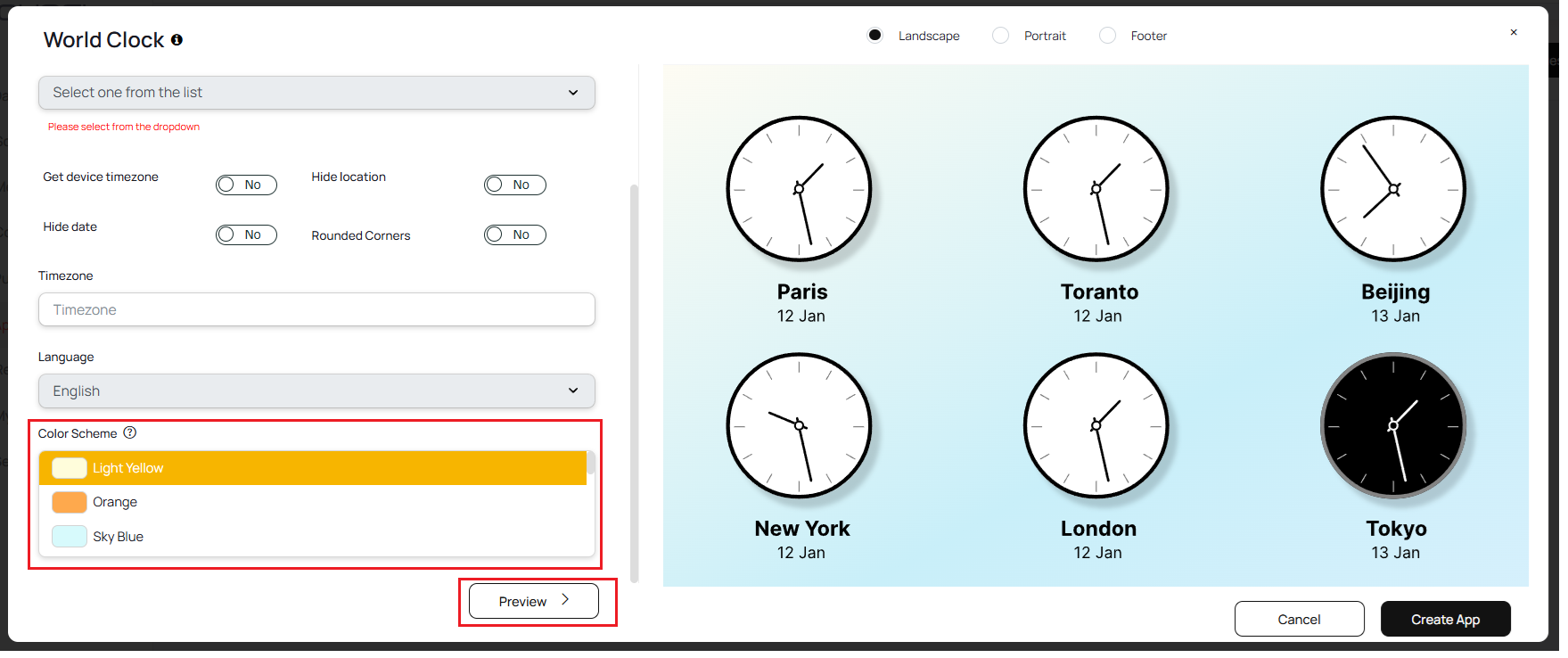 Select colour scheme