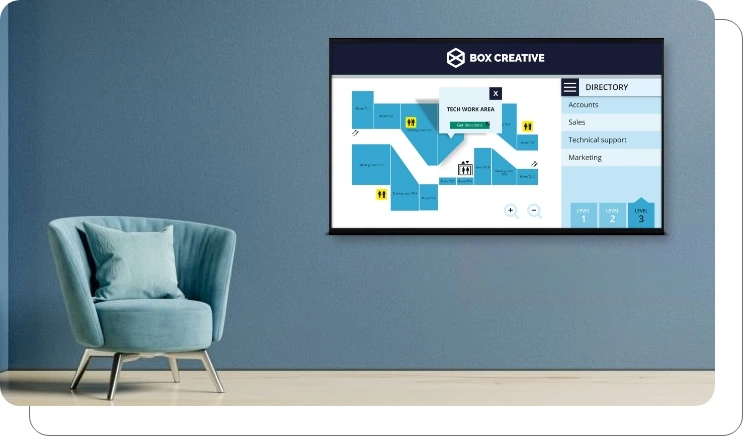 An office digital screen with visitor management interface
