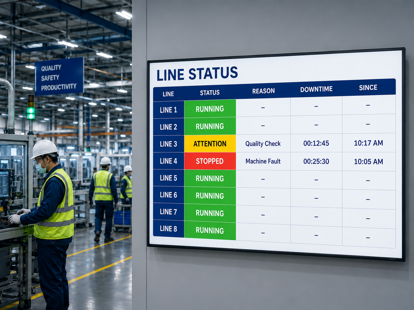 Manufacturing plant using Pickcel on-premise digital signage for SCADA-adjacent production KPI displays
