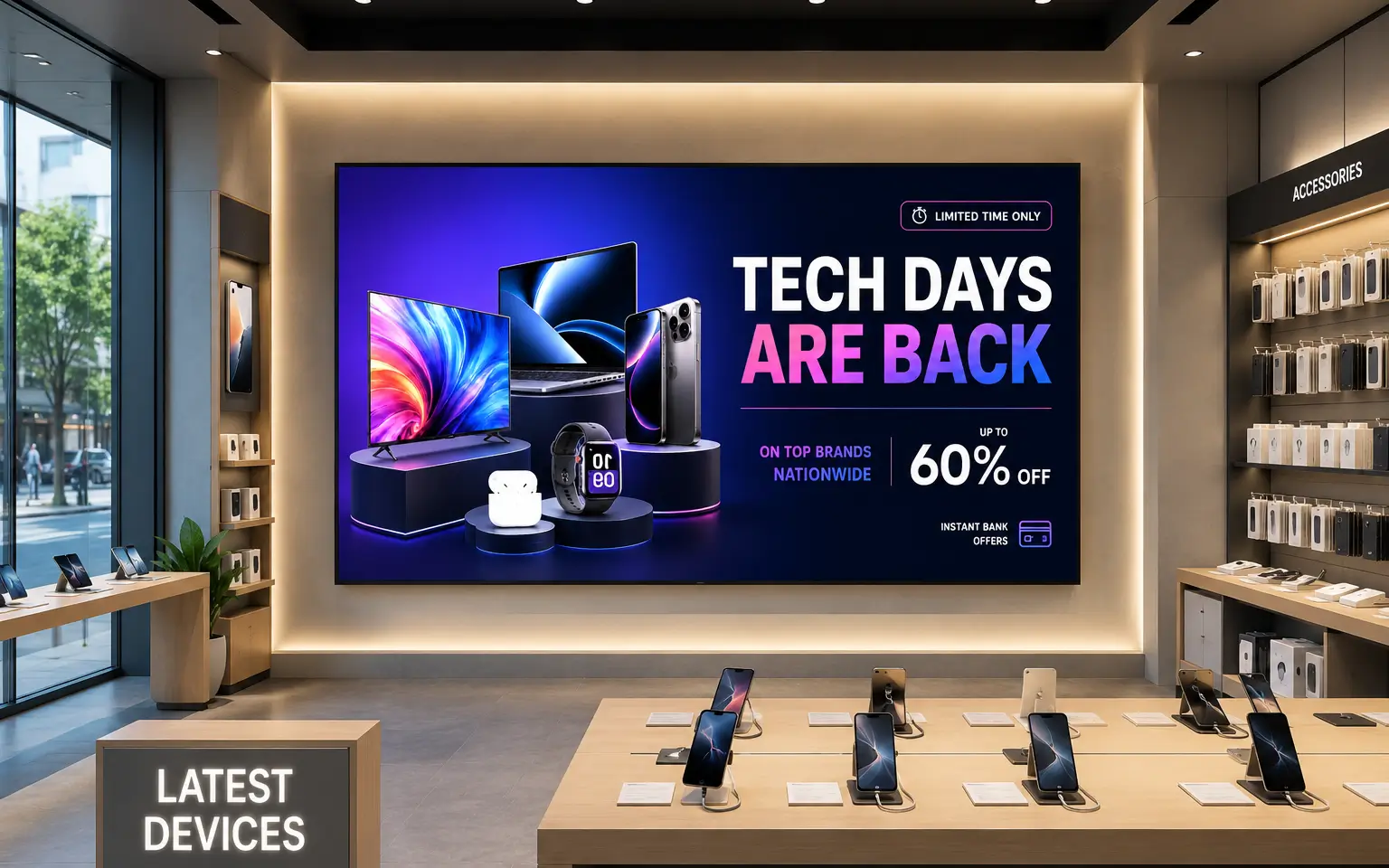 Pickcel digital signage for electronics stores — product spec and pricing screens in retail environment Pickcel digital signage for electronics stores — product spec and pricing screens in retail environment