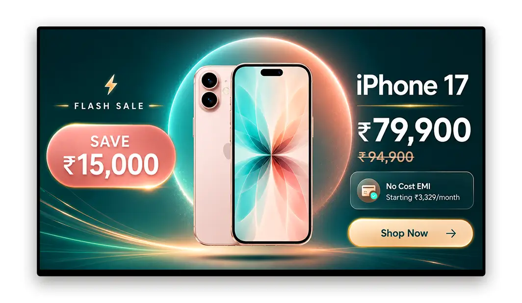 Electronics retail pricing boards displaying real-time promotional pricing via Pickcel