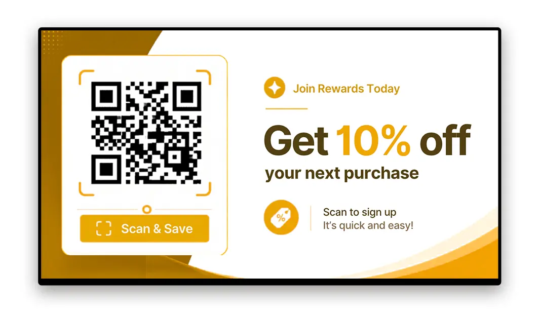Loyalty program offer with QR code on convenience store digital signage