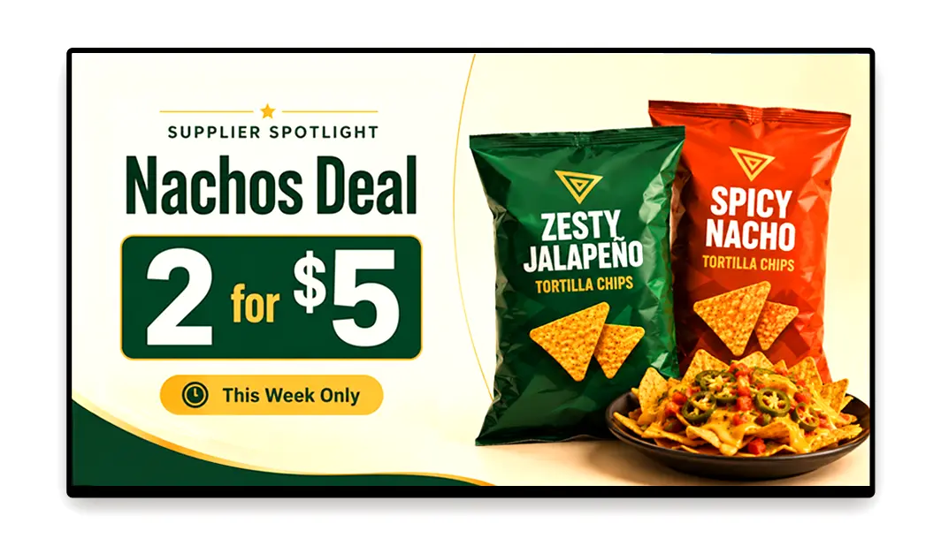 Supplier co-op brand campaign on convenience store digital signage