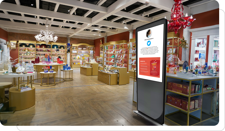 Digital signage building community engagement in gift stores