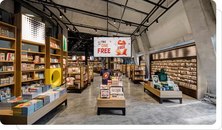 Digital signage promoting special offers in gift stores