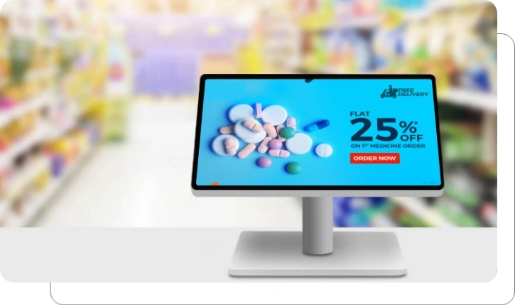 Digital signage promoting sales through POS integration in pharmacy stores Digital signage promoting sales through POS integration in pharmacy stores