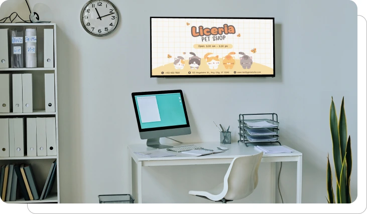 Digital signage promoting pet store offers and events Digital signage promoting pet store offers and events