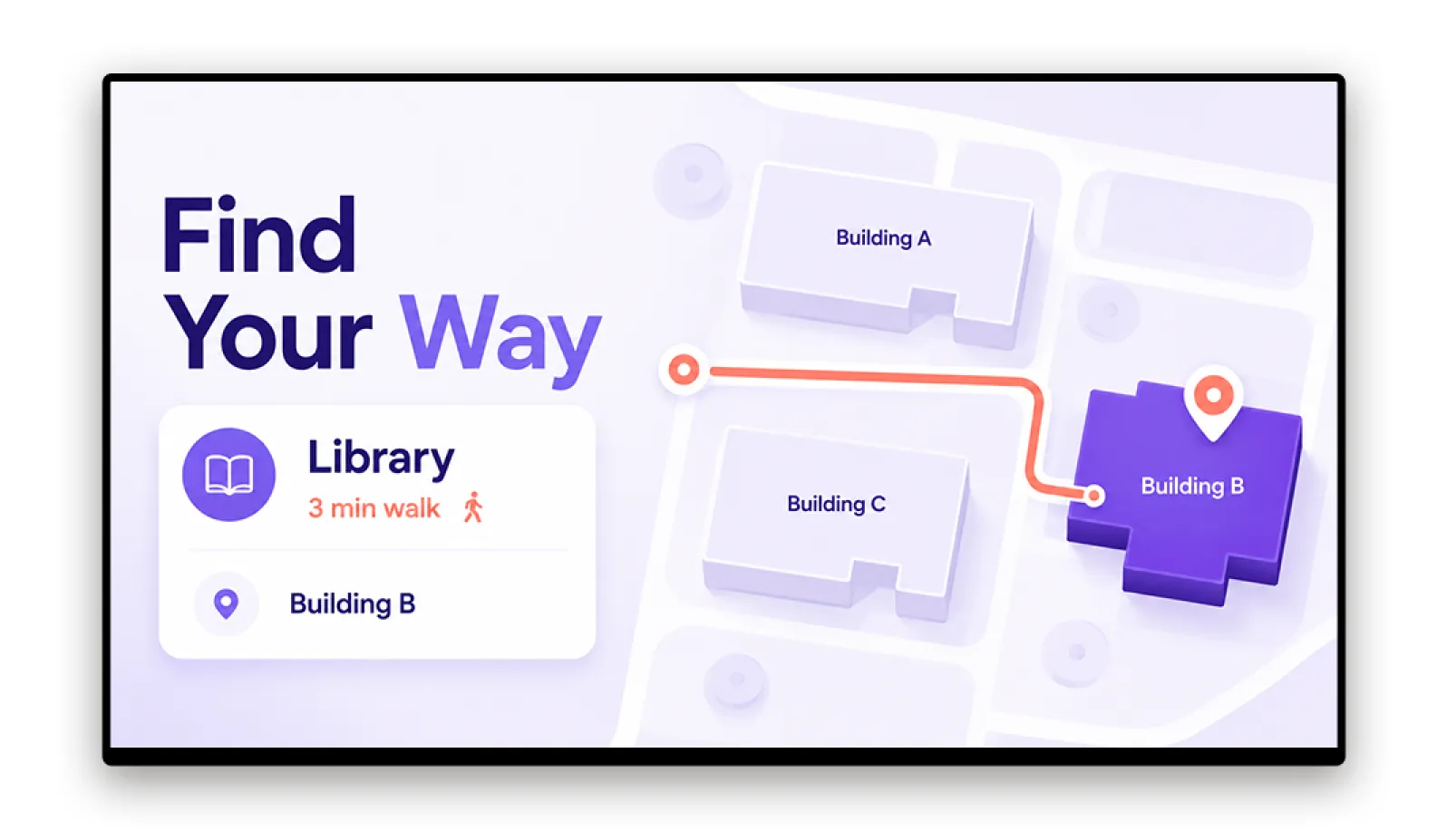 Campus wayfinding on digital signage at building entrance