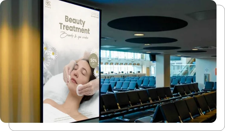 Digital signage screen showing cruise ship onboard services and promotions Digital signage screen showing cruise ship onboard services and promotions