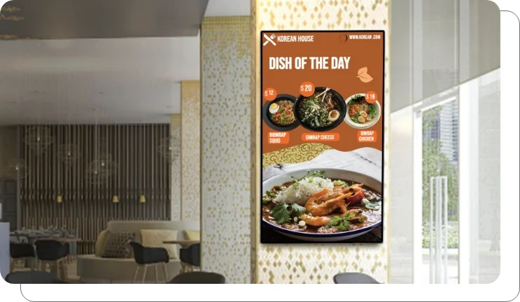 Digital signage screen showing cruise ship dining menus and special events Digital signage screen showing cruise ship dining menus and special events