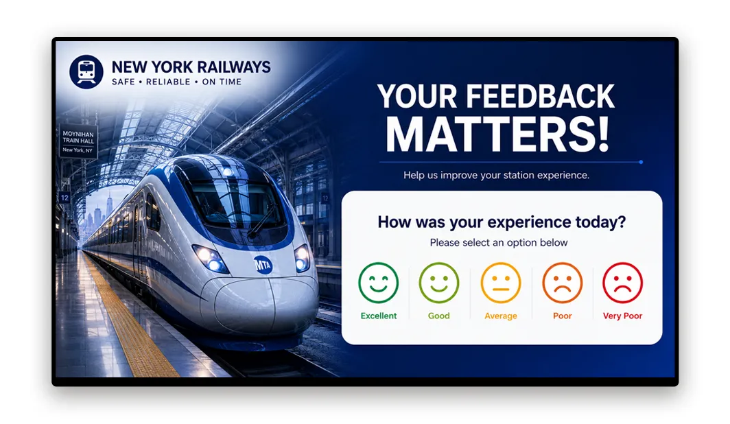 Service kiosk and passenger feedback on train station displays