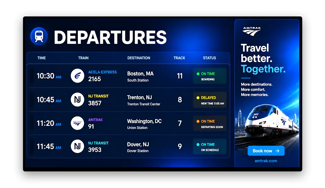 Advertising content on train station digital signage displays