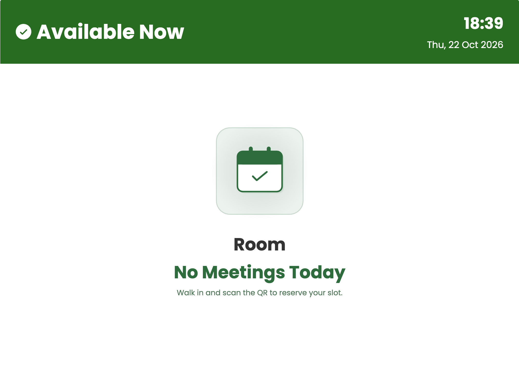 Meetings Calendar showing Available Now and No Meetings Today