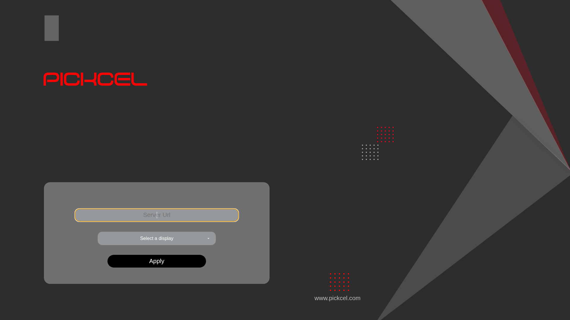 Server Url field, display selector, and Apply button