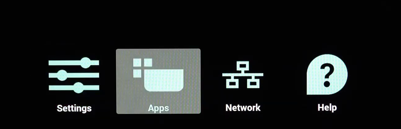 Philips Admin Mode menu with Settings, Apps, Network and Help