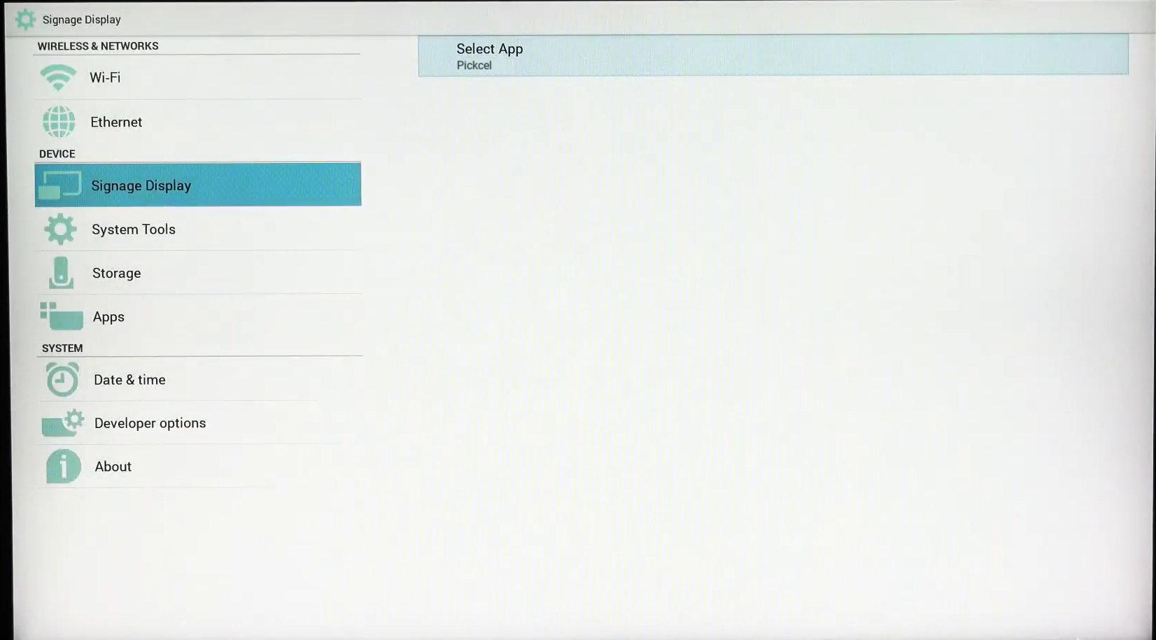 Select App set to Pickcel in Custom app settings