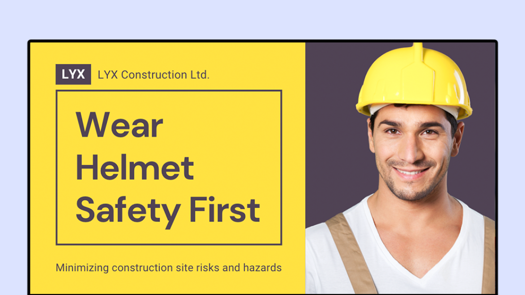 Safety notices displayed on a digital bulletin board in a factory environment