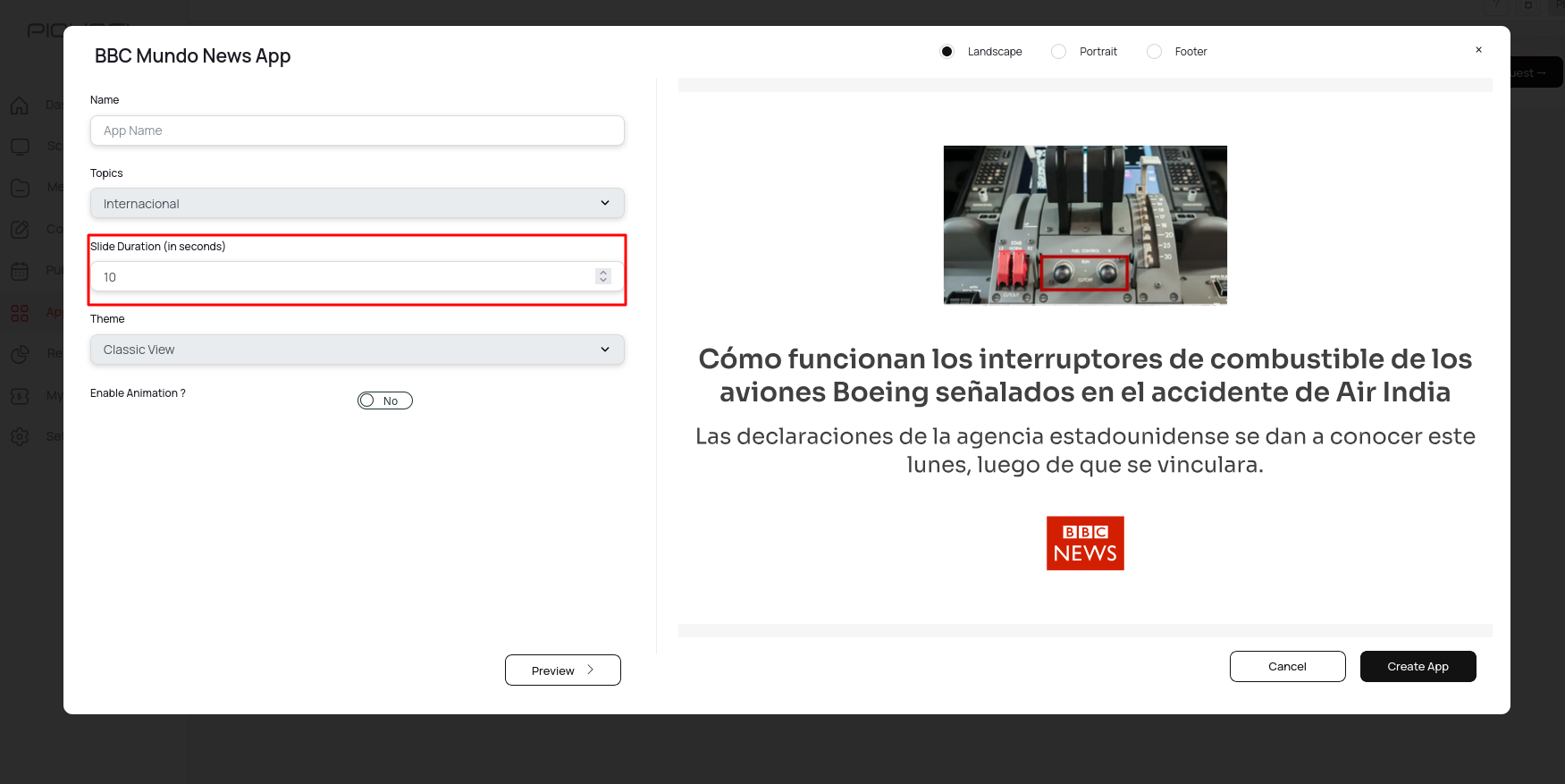 Enter slide duration