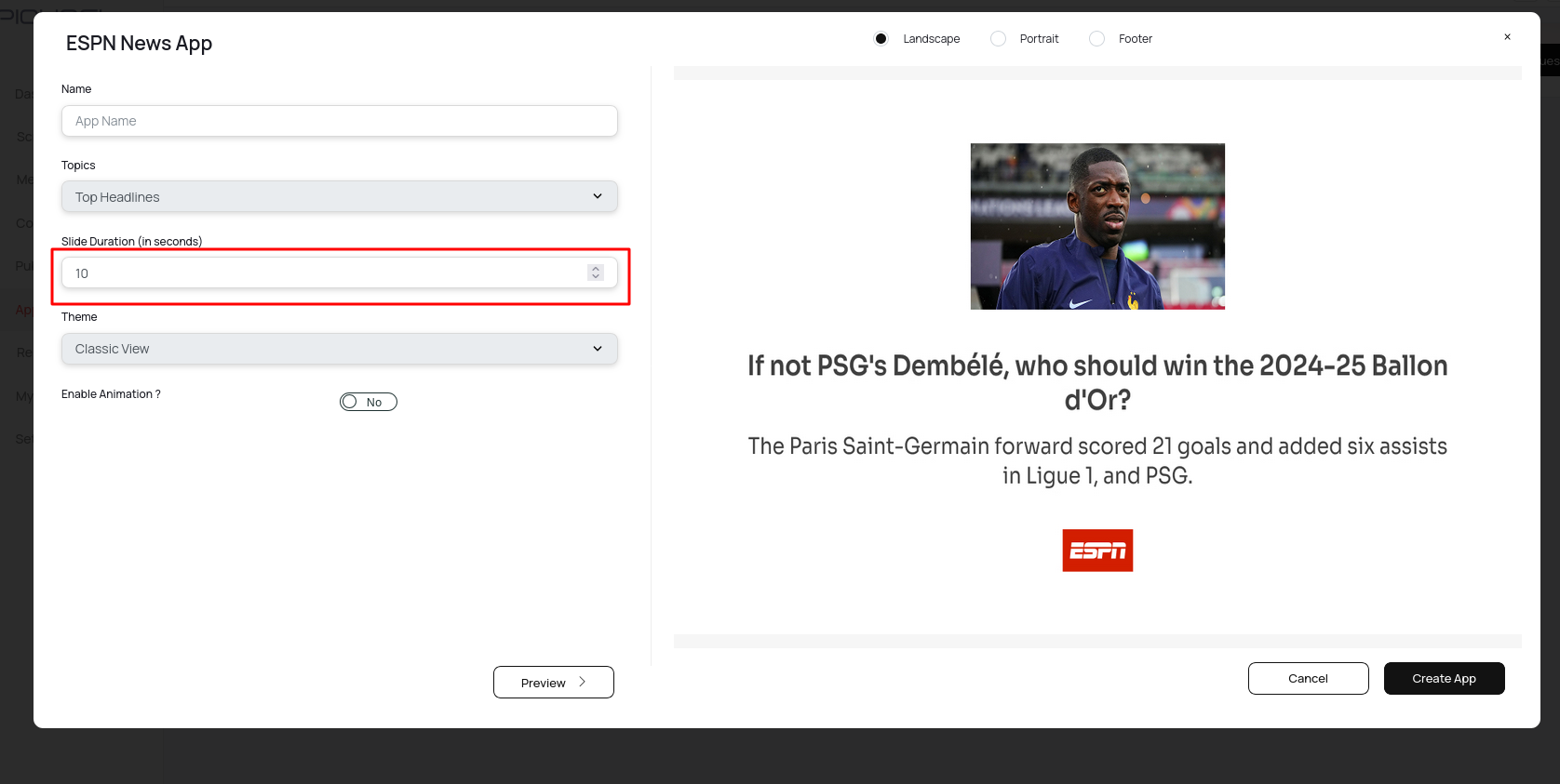 Enter slide duration