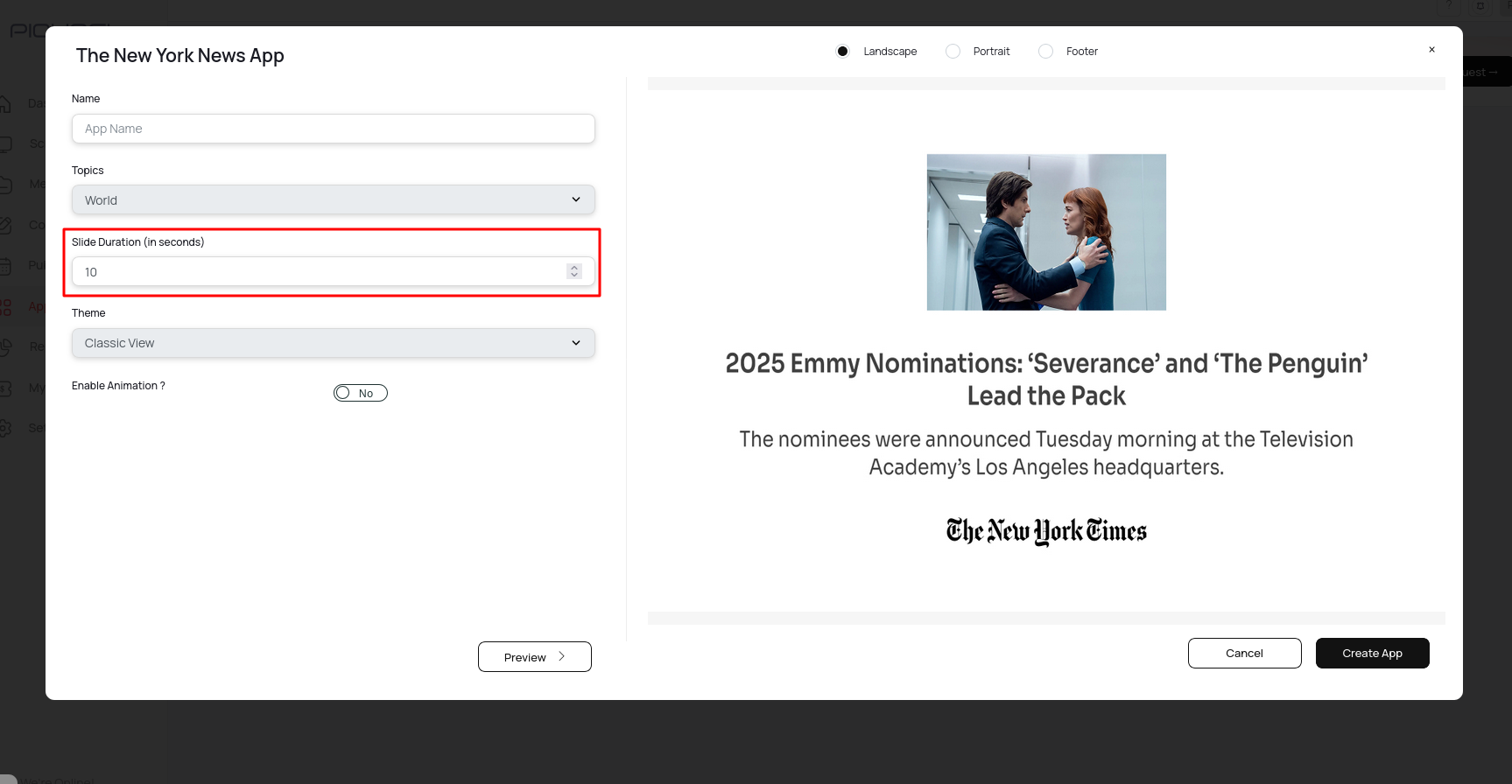 Enter slide duration