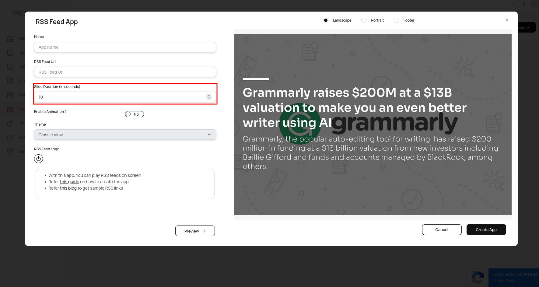 Enter slide duration
