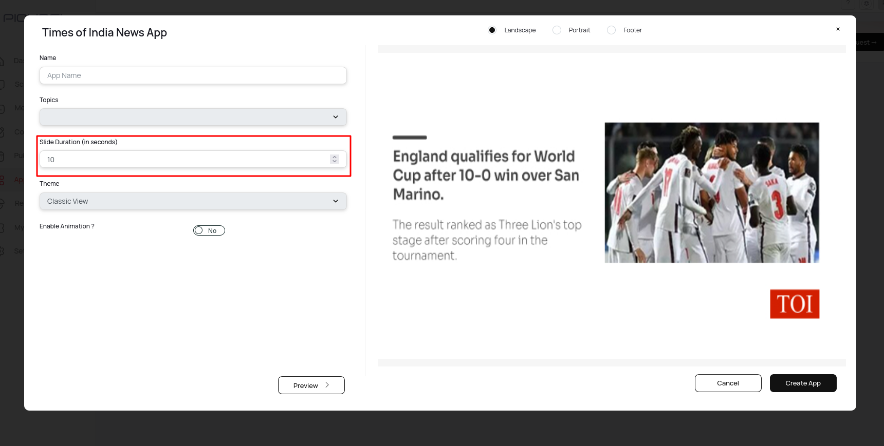 Enter slide duration