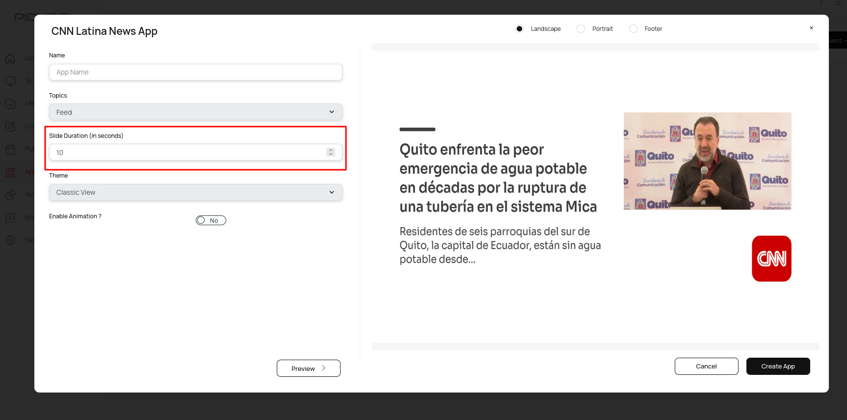 Enter slide duration
