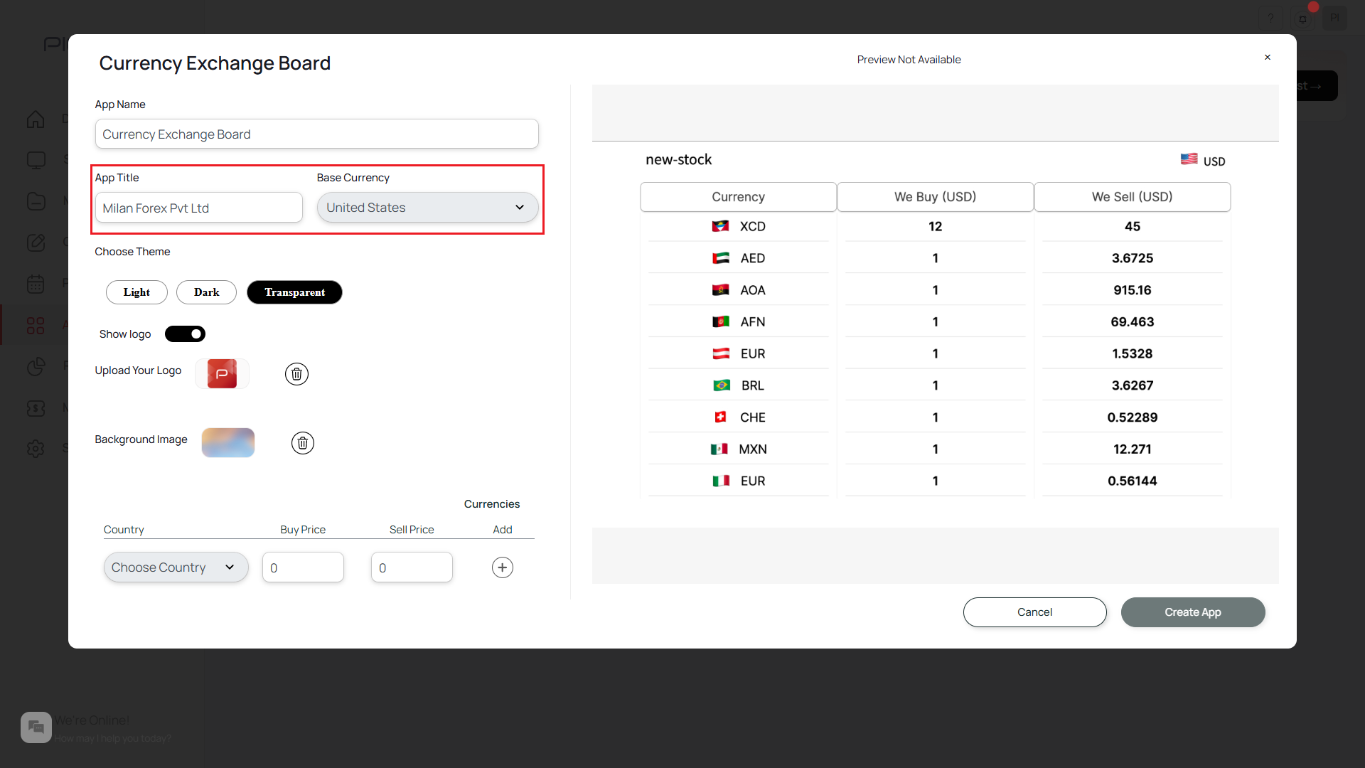 Enter title and select currency