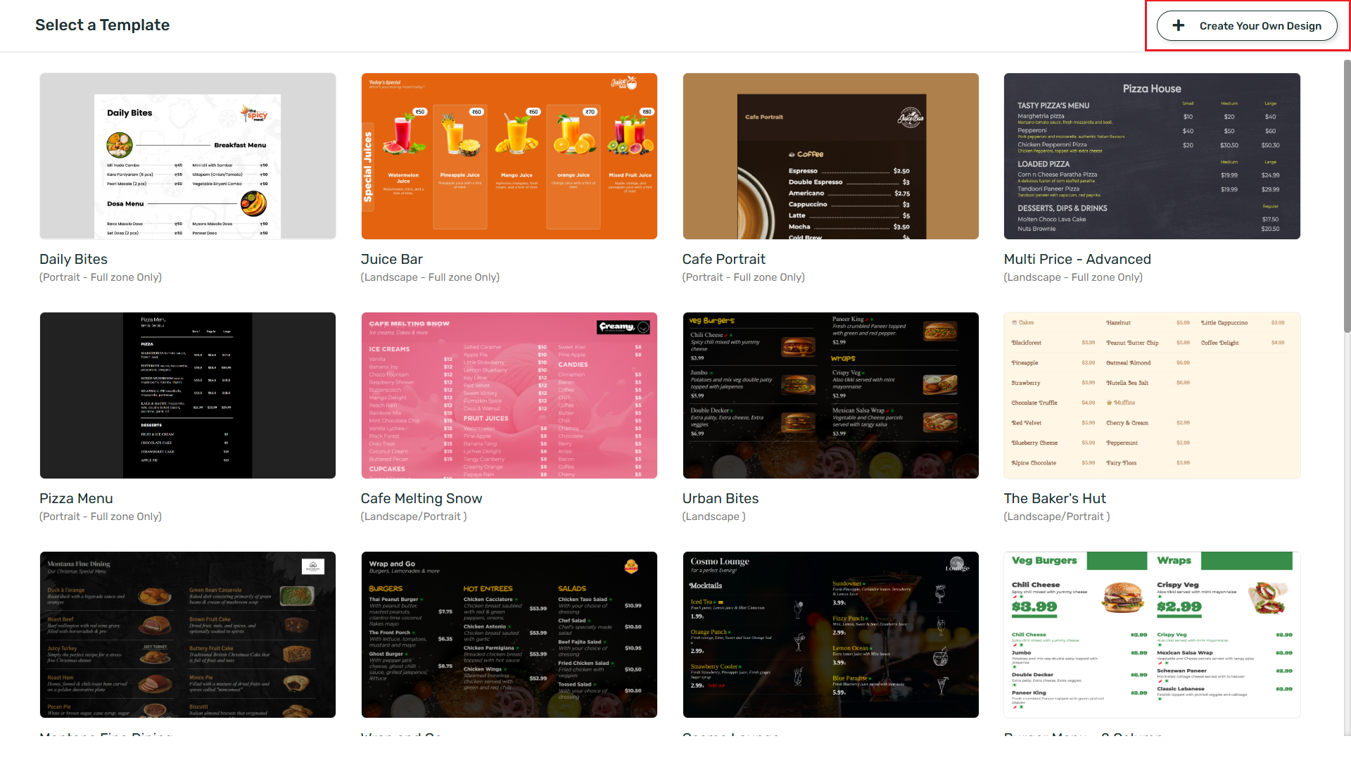 Click Create your own Design