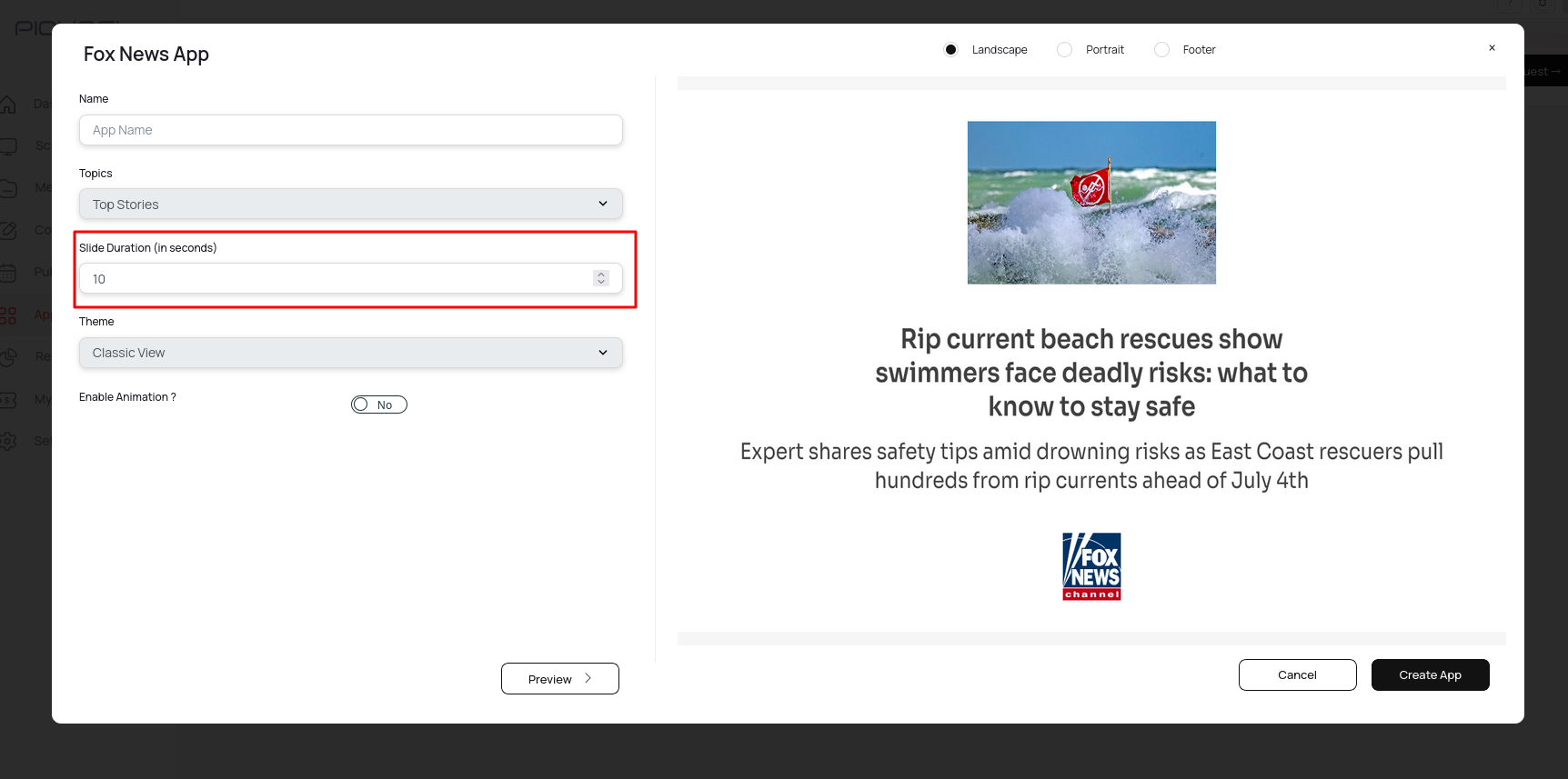 Enter slide duration