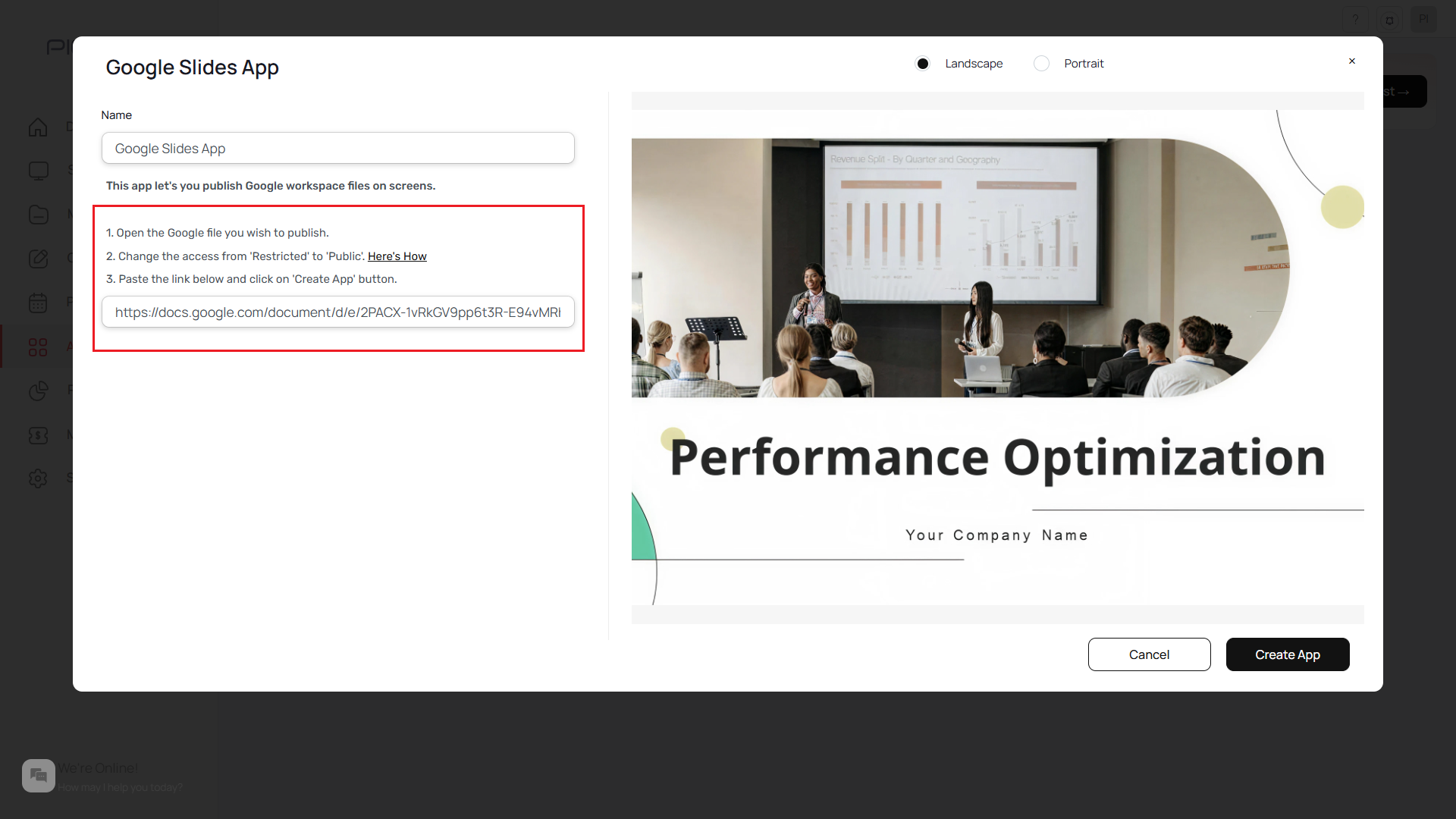 Enter Google Slides link