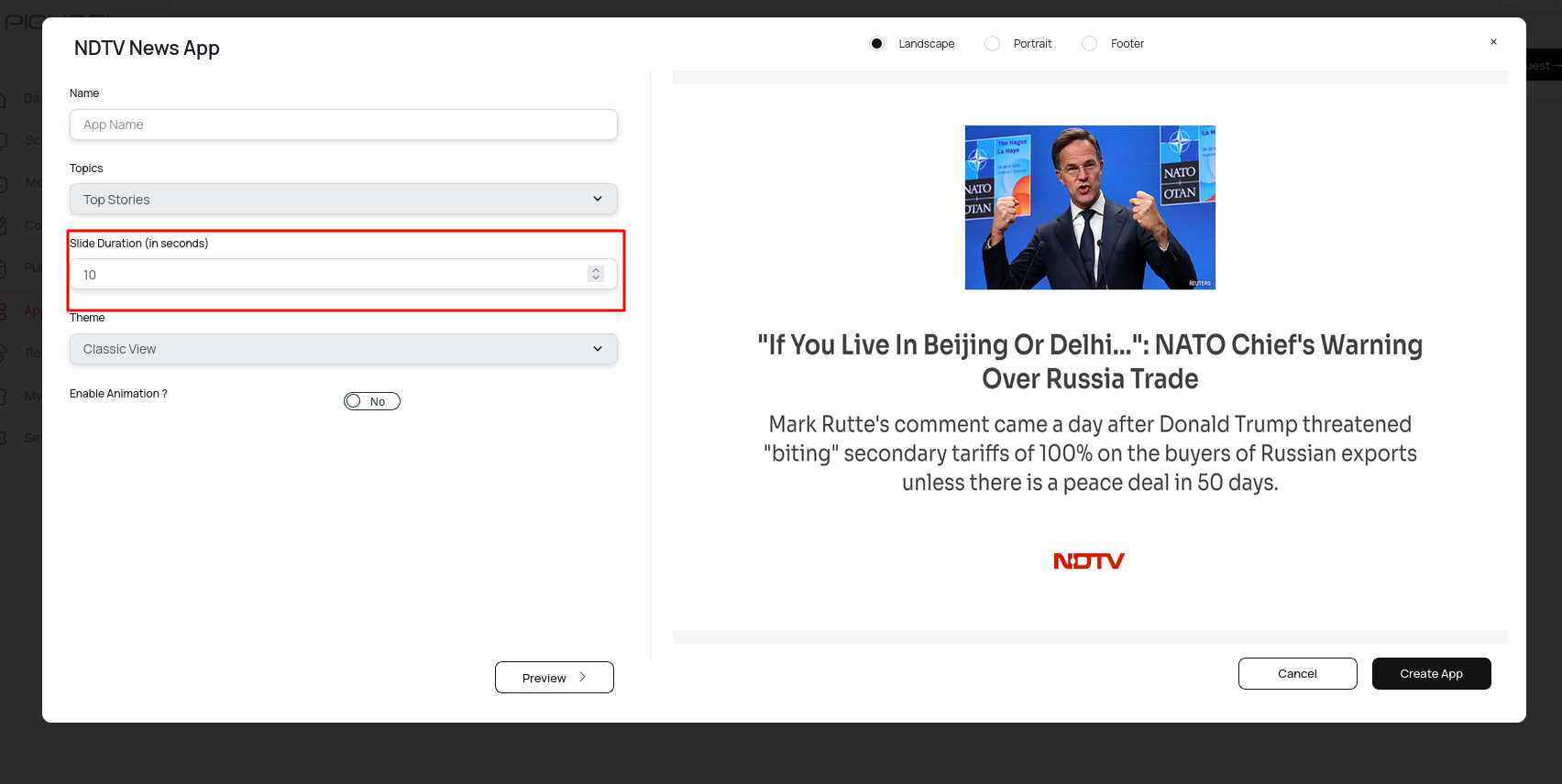 Enter slide duration
