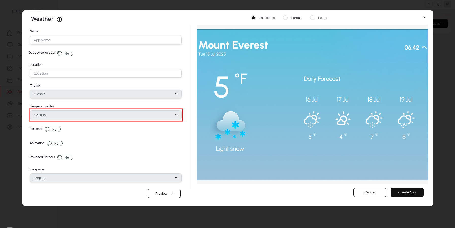Select temperature unit