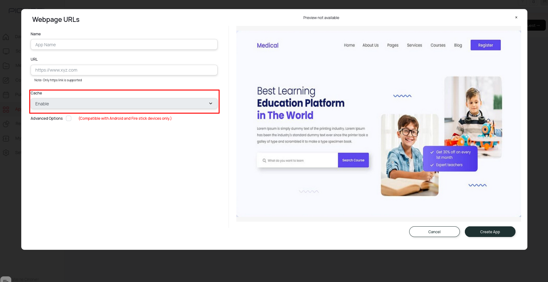 Select cache setting