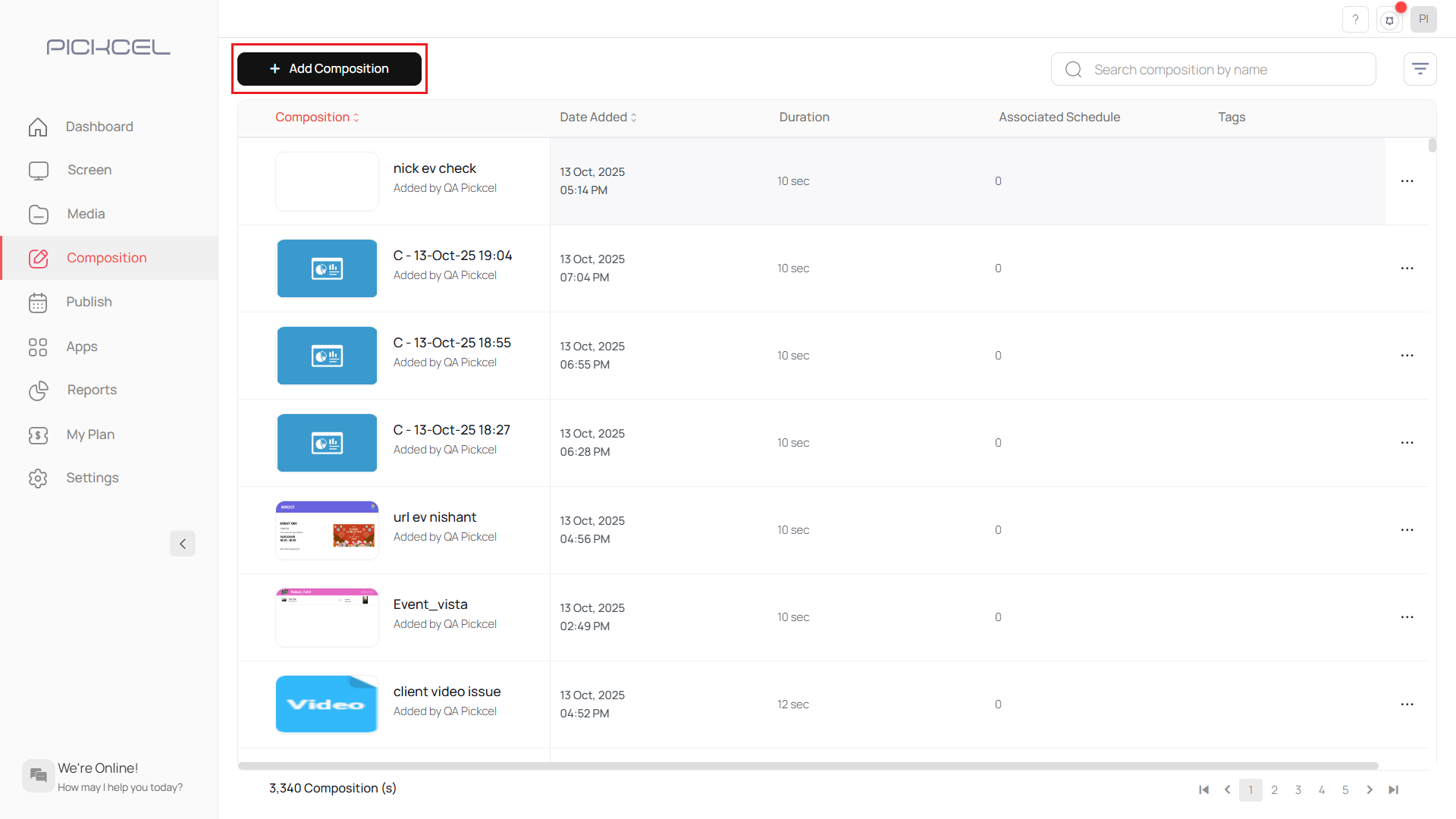 Click + Add Composition