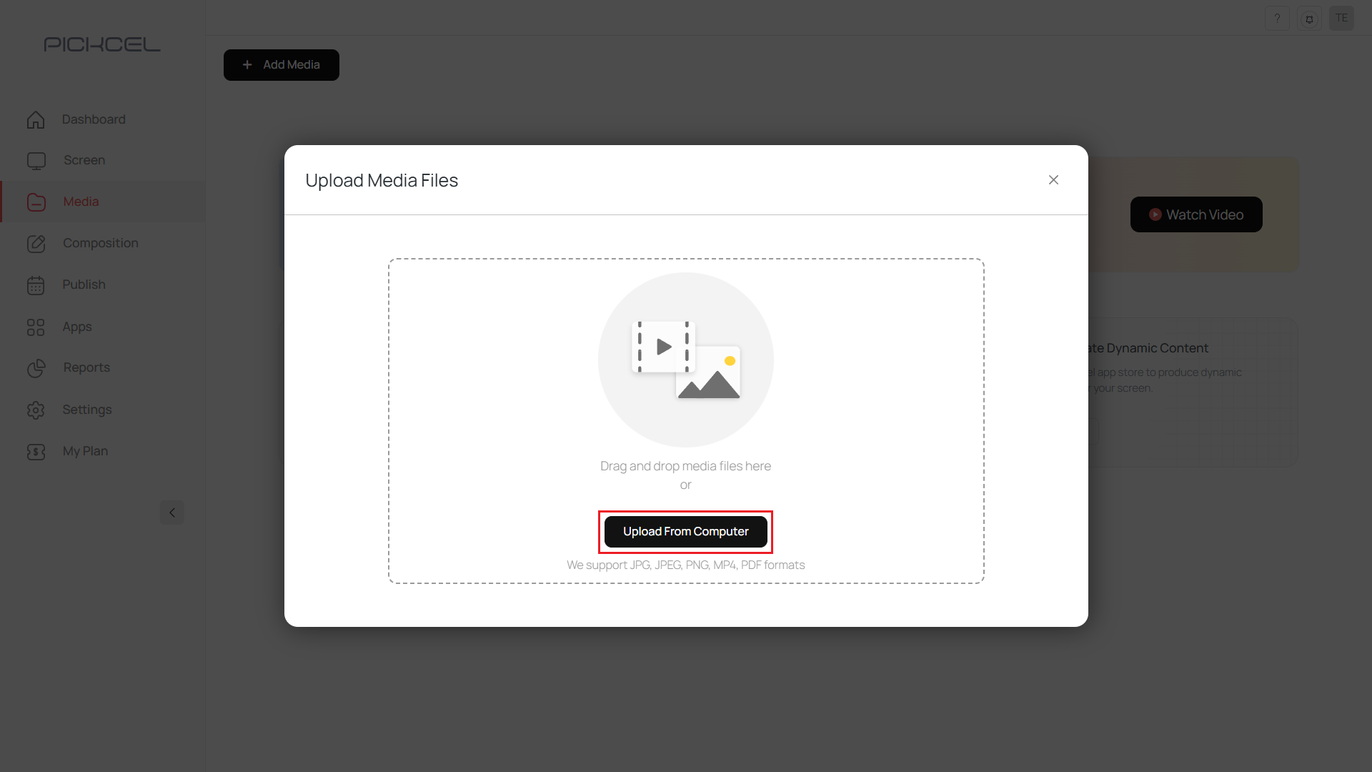 Upload from computer or drag and drop