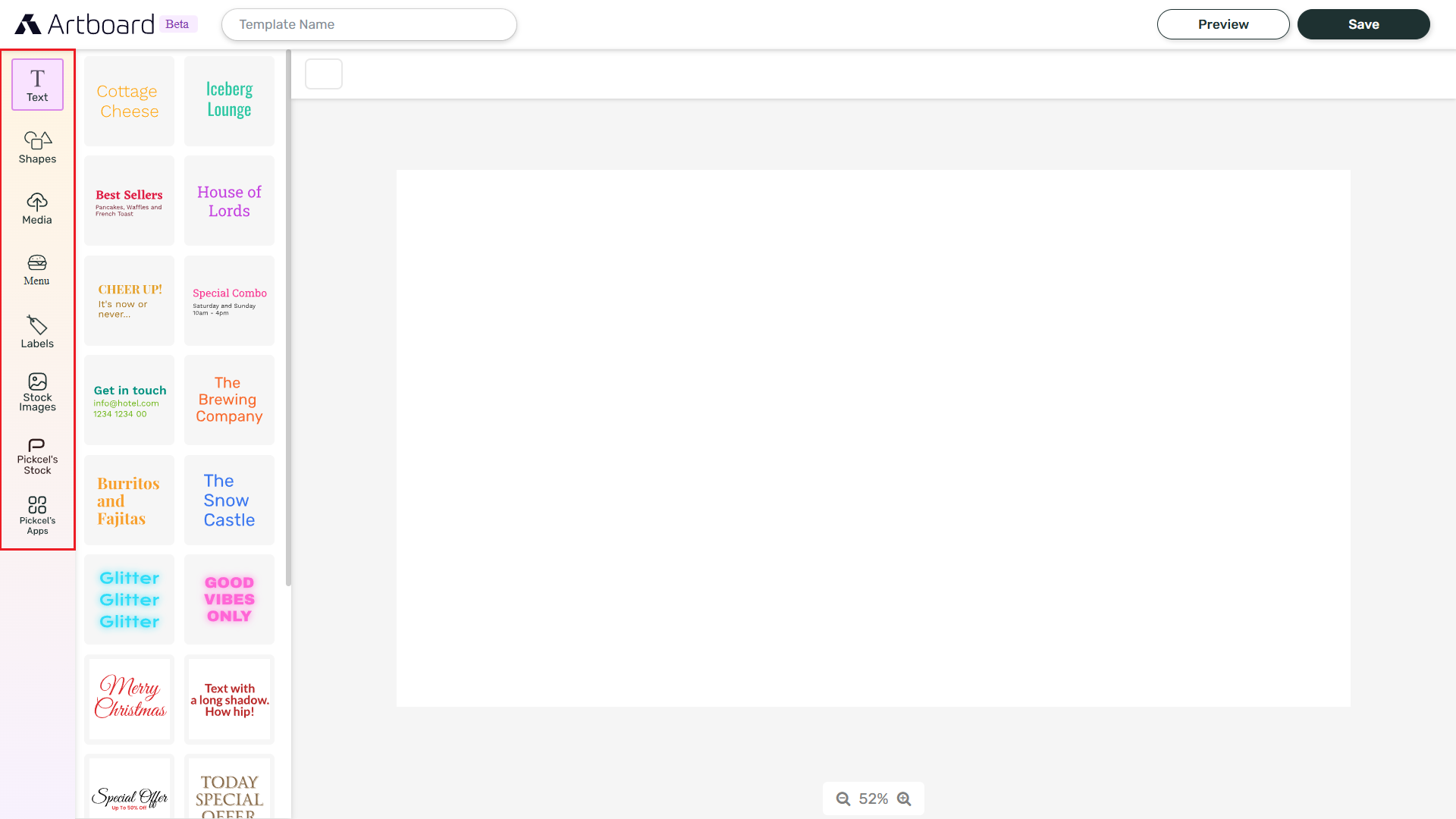 Artboard elements toolbar