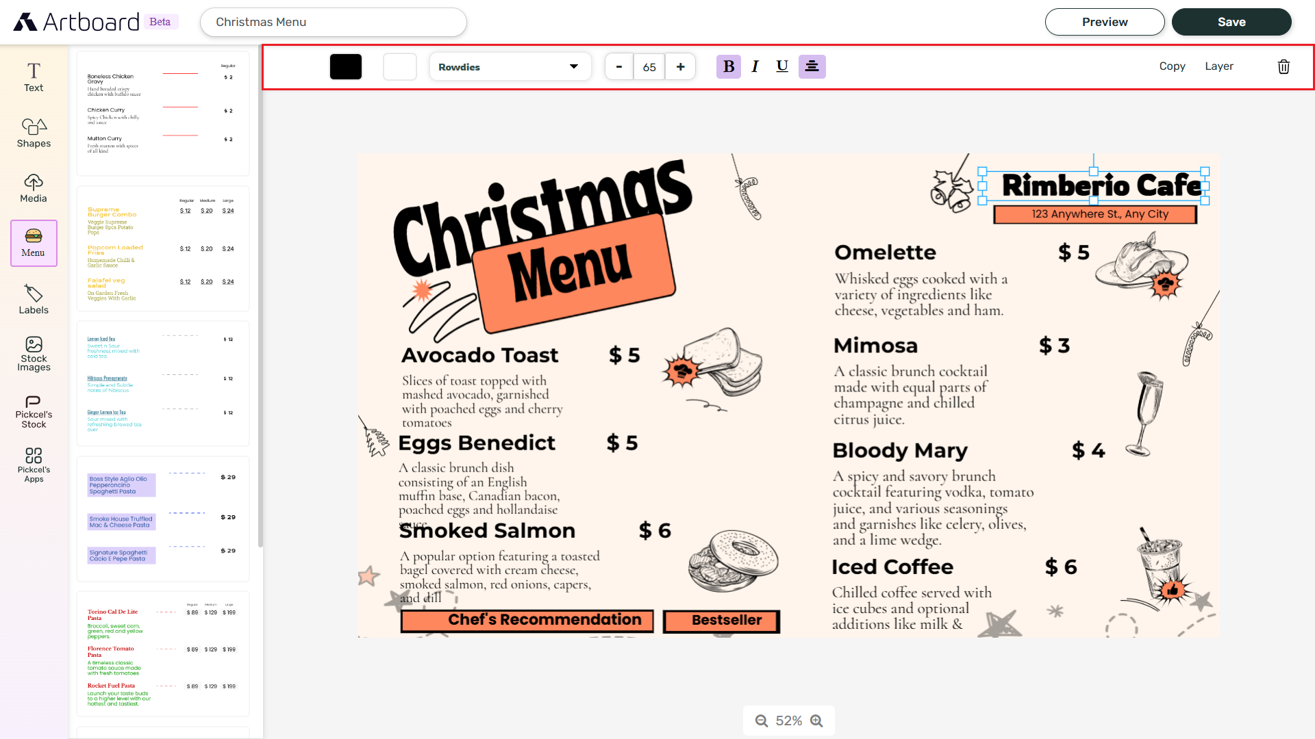 Customize text and layout
