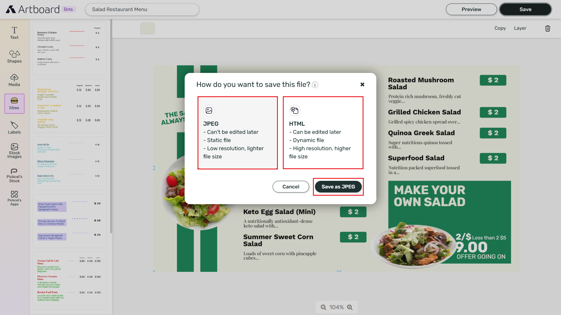 Save menu board design