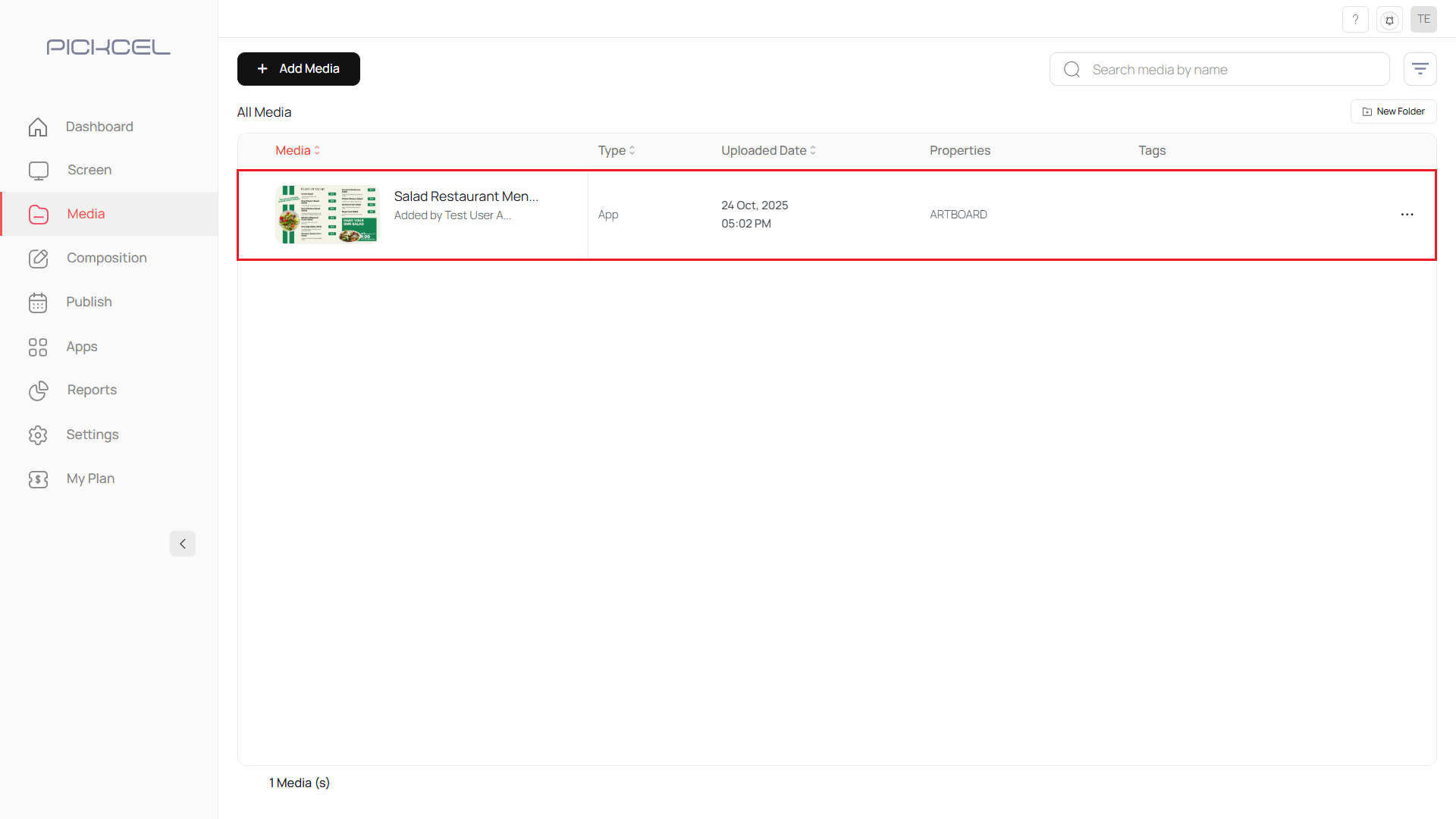 Menu board in media library