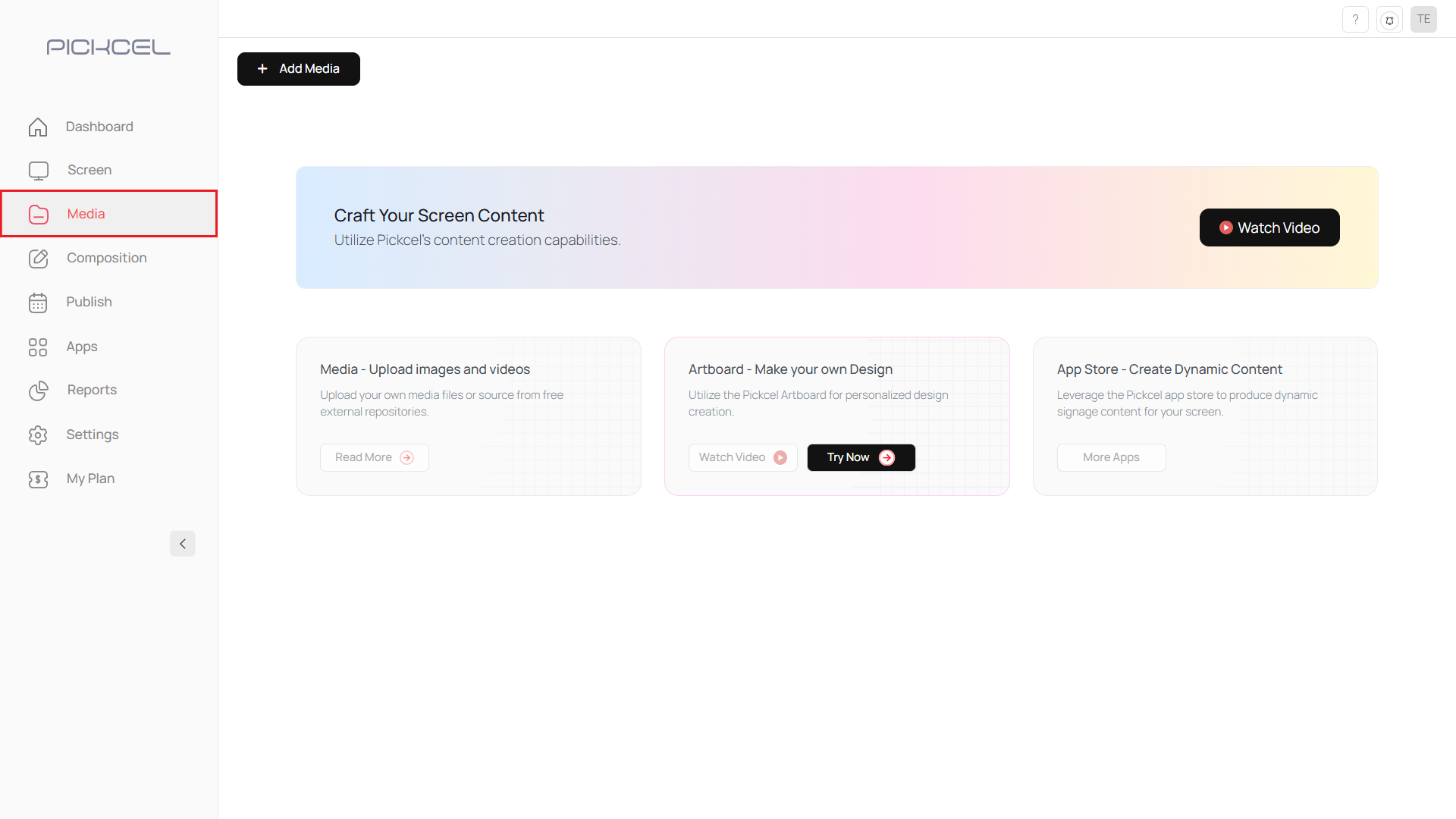 Open Media module in Pickcel