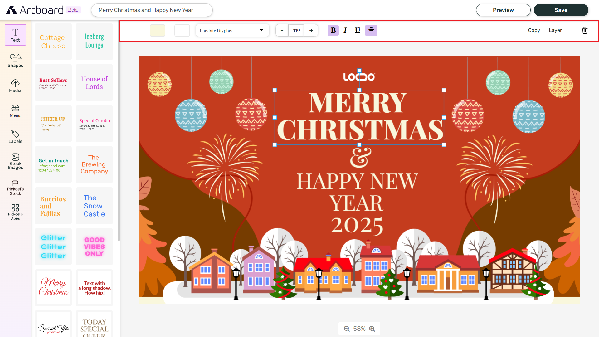 Edit text and layout in Artboard