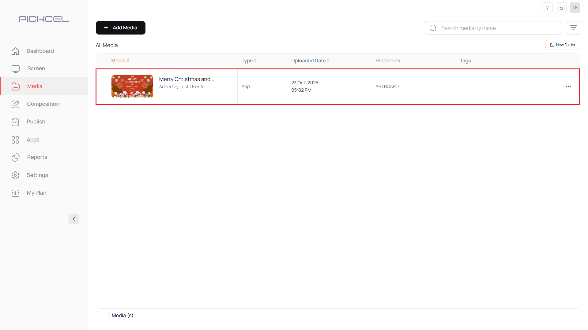 Artboard item in media library