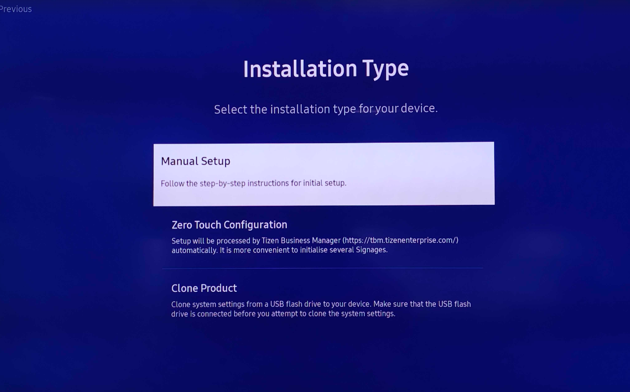 Select Manual Setup option on Samsung Tizen