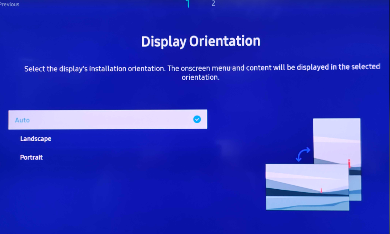 Choose display orientation on Samsung Tizen screen