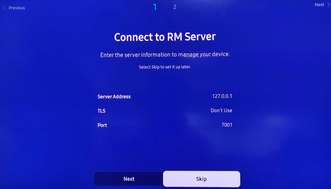 Skip RM server step on Samsung Tizen setup