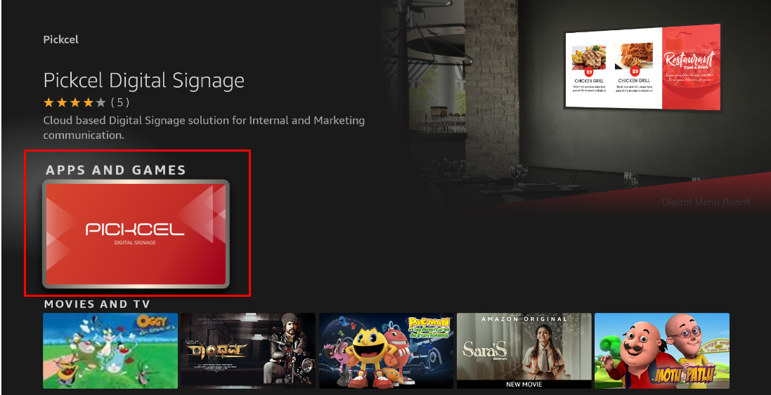 Select the Pickcel Digital Signage Player app