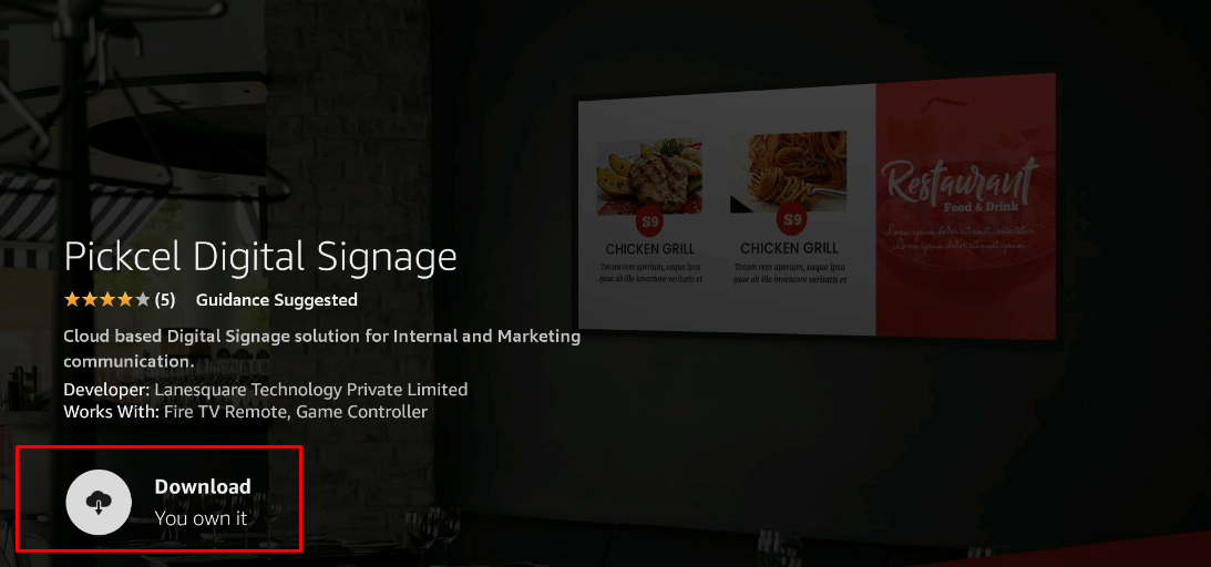 Download the Pickcel app on Amazon Fire TV Stick