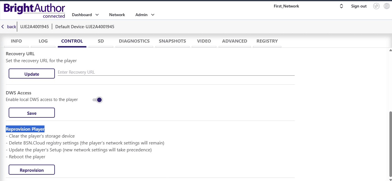 Reprovision the BrightSign player